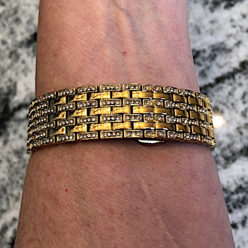 2 pc Apple Watch set yellow gold lab diamond case and crystal band classy bling